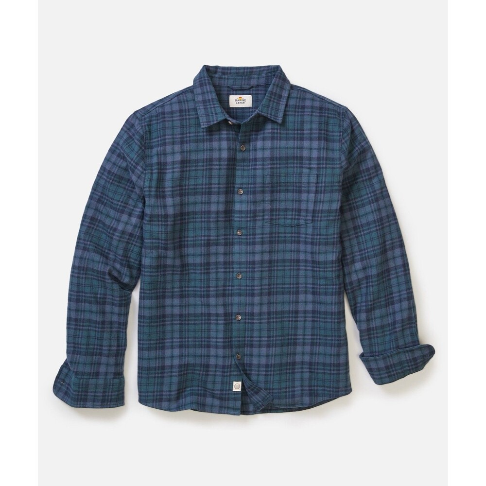 Marine Layer Shirt Mens XXL Tahoe Flannel Blue Green Plaid Cotton Breathable